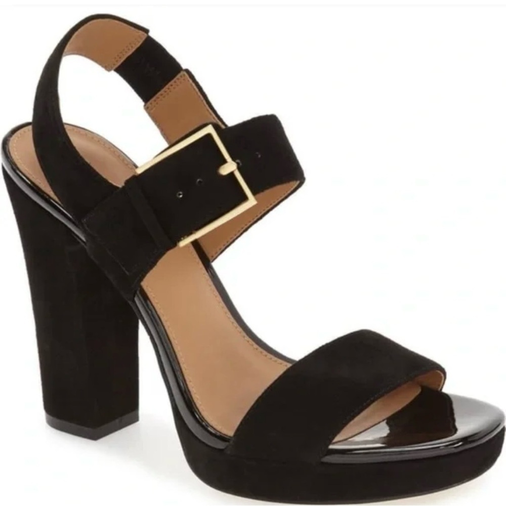 Calvin Klein Bette Kid Black Suede Platform Heels 9 NWT